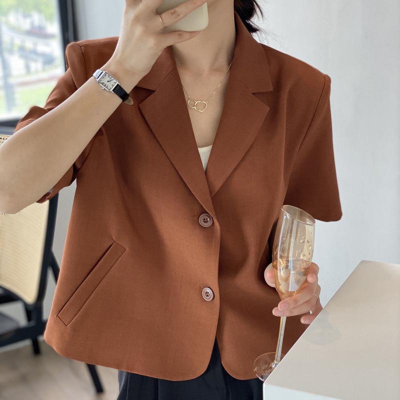 Blazers Women Elegant Solid Suit Jackets Office Lady Korean Short Sleeve Single Breasted Casual Blazer Casual Coat