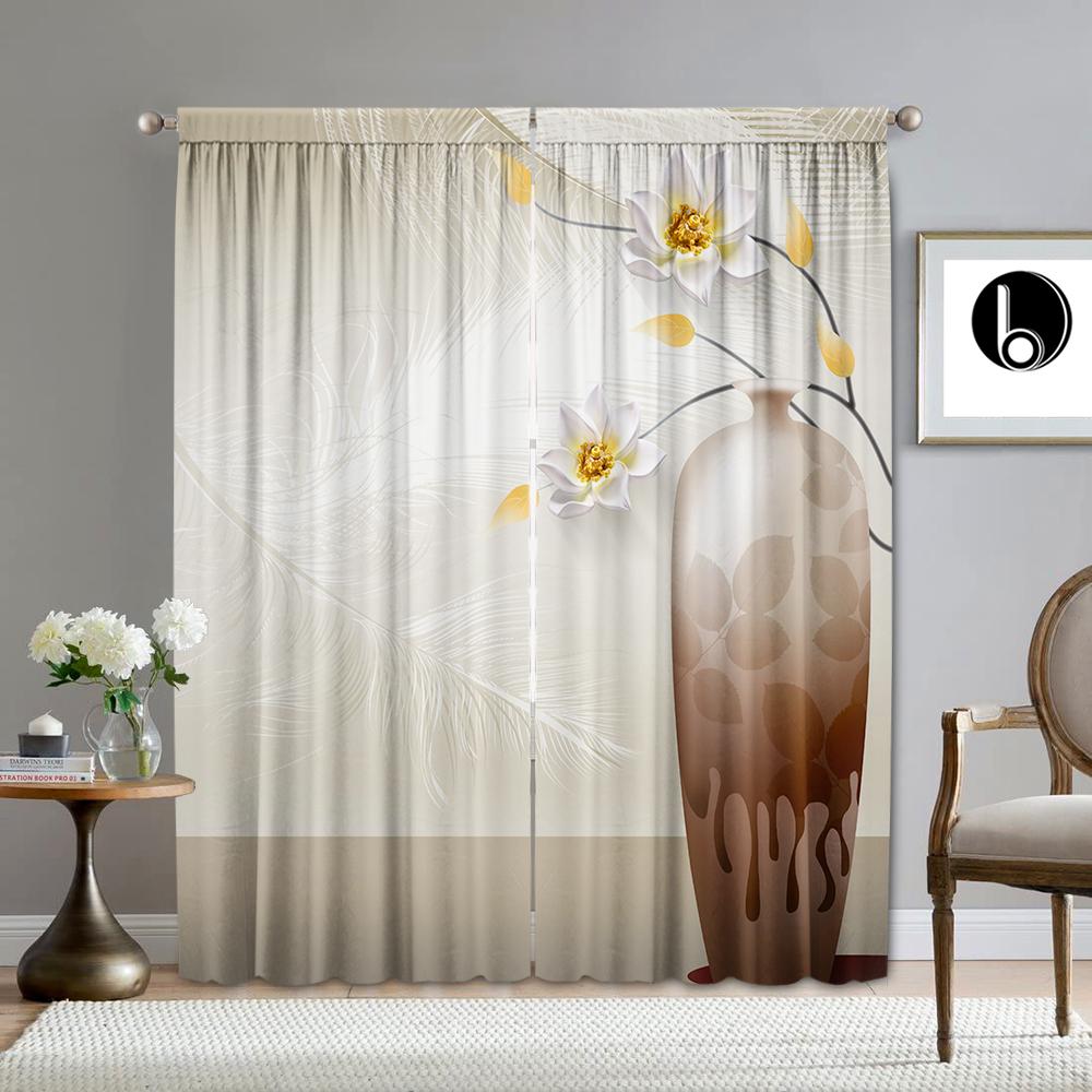 2PC Home Decoration Curtain Illustration Art Background With Pole Pocket Curtains, Kitchen, Coffee Shop, Living Room, Balcony