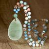 Women's Pink Crystal & Colorful Agate Water Drop Necklace: Handmade Knotted Sweater Chain with European and American Style