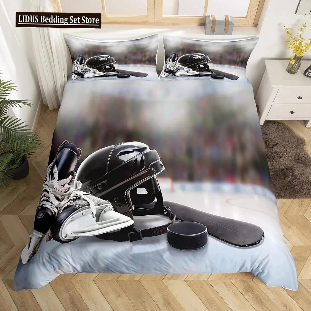 Zestaw poszwy na kołdrę do hokeja 23 szt. Pokrowiec na kołdrę sportową do hokeja Poliester Krążek do hokeja Piłka Rozmiar King Queen Pokrowiec na kołdrę dla chłopców