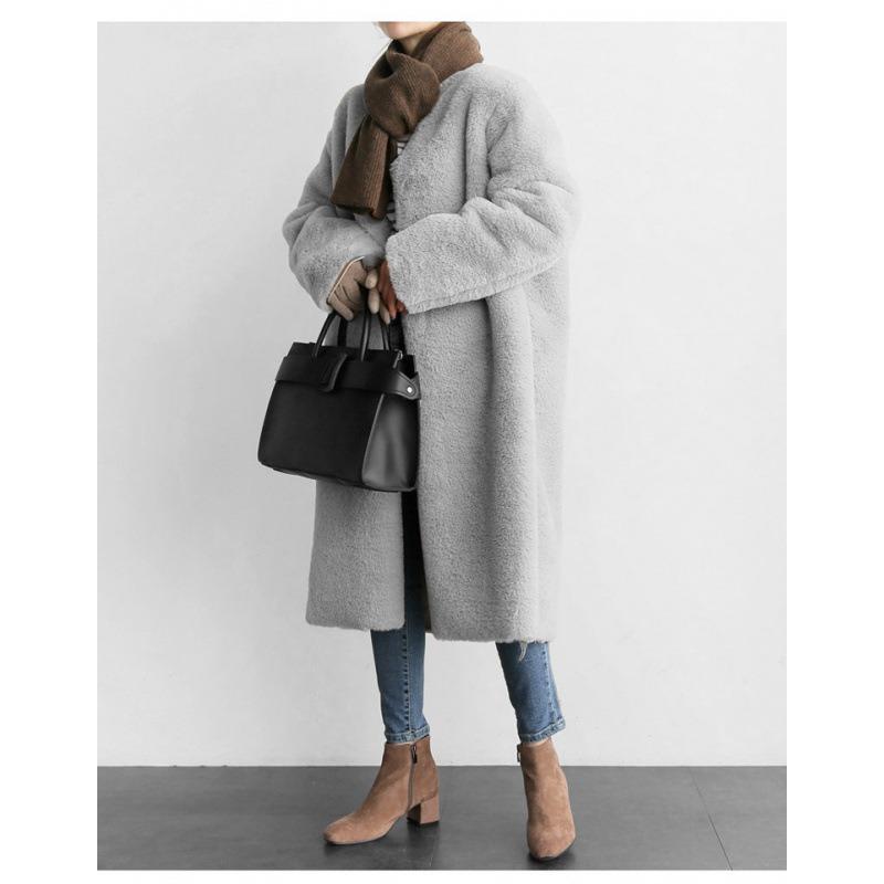 Winter new imitation leather coat women's medium and long imitation Rex rabbit hair jacket, thin imitation mink large size wool sweater