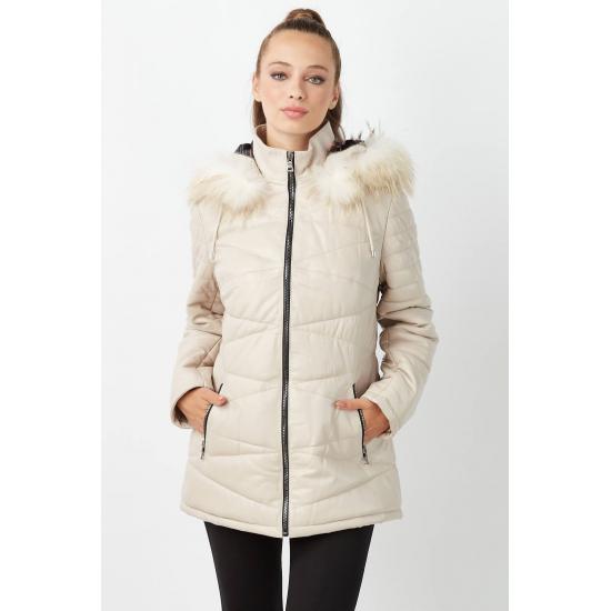 

Женские куртки Бежевый пуховик из натуральной кожи Regular Fit