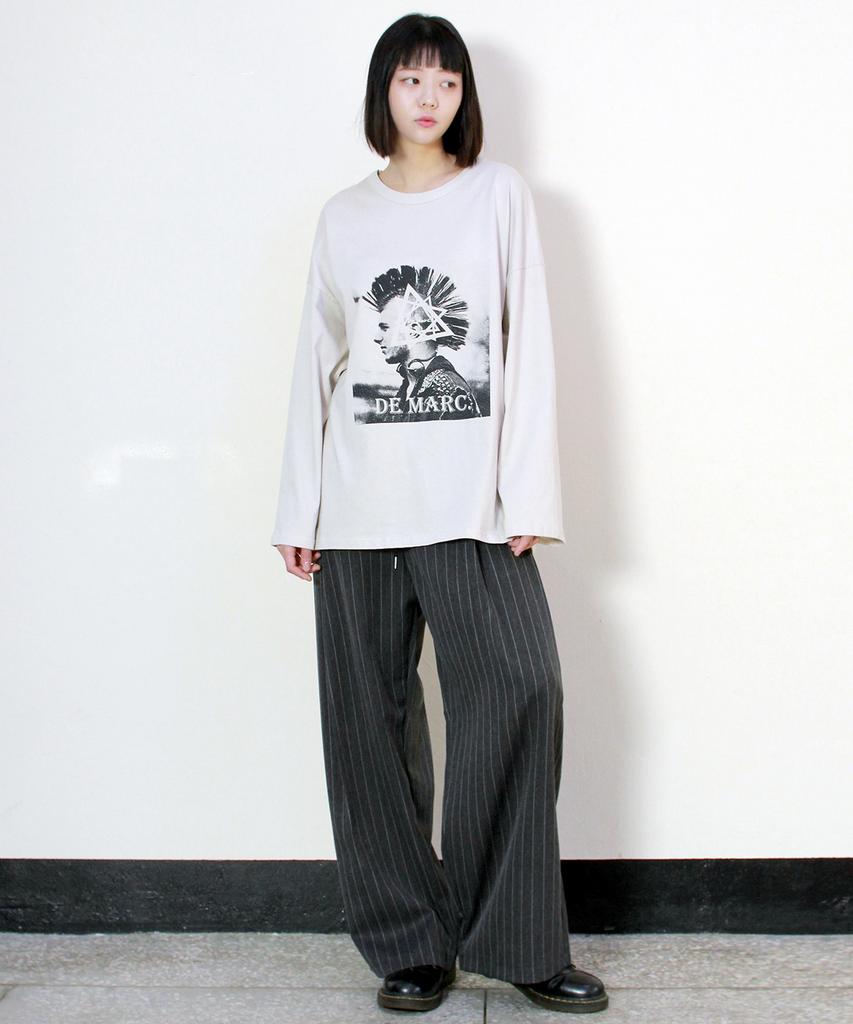 Deumakeu Side One-Pleat Stripe Real Wide Pants Charcoal (Spring/Summer Ver.)