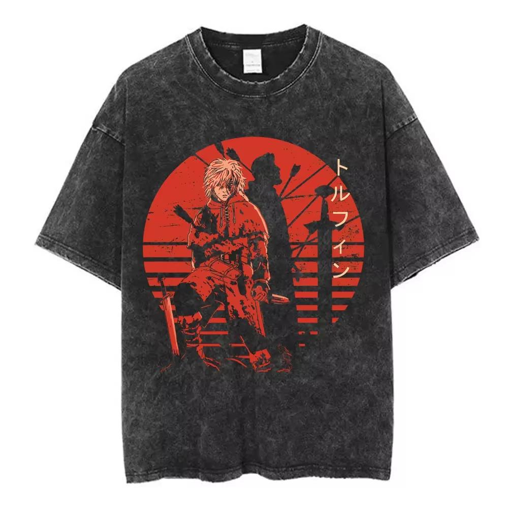 Vinland Saga Tshirt Vintage Washed Y2k Aesthetic Unisex Oversized Short Sleeve Cotton Viking Seinen Retro Streetwear Hot Sale