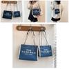 Stylish 2024 Autumn Fashion Letter Print Large Capacity Denim Canvas Tote Bag For Women In Black Blue And Sky Blue