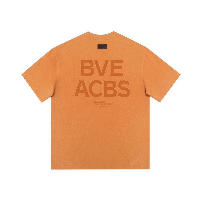 Heavy Summer Pure Cotton Short-sleeved T-shirt Men's Loose Letter Printed Round Neck Half-sleeved