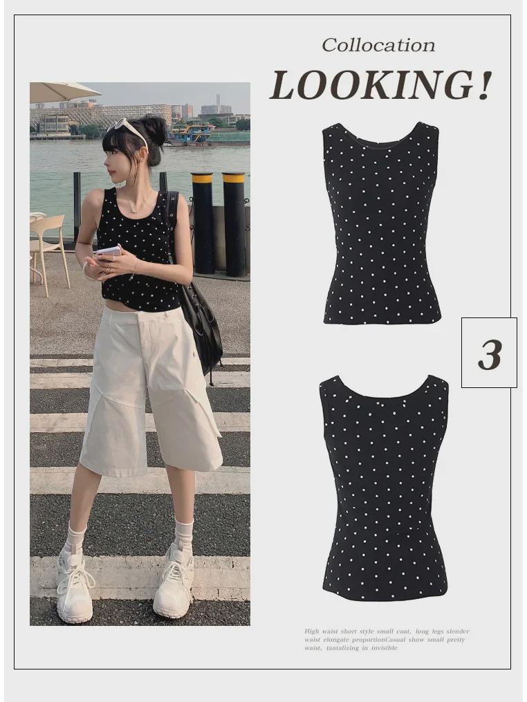 Jin Yin 3-Color Slimming Polka Dot Tank Top - Fashionable, Stretchy, Spicy Girl Style for Summer 2024