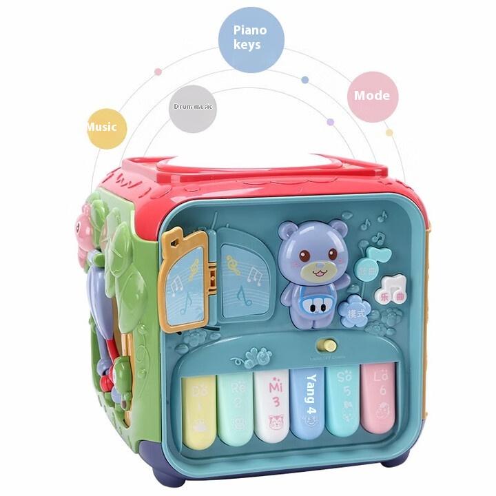 Hexahedron Educational Toys Baby Newborn Meeting Gifts Montessori Early Education Hand Drum, Sound and Light Content [large] Six Sides + Small Key