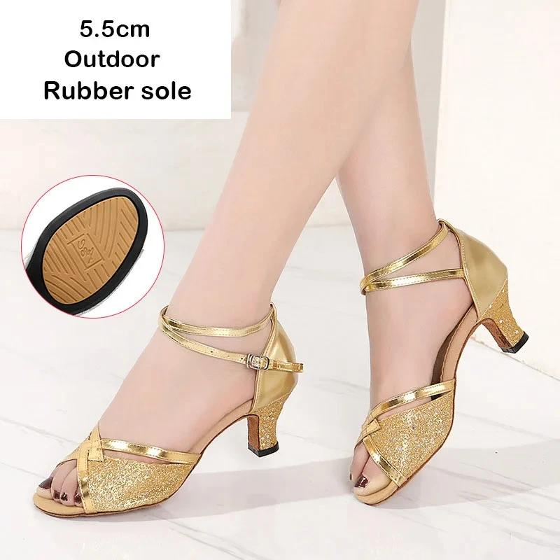 Silver Latin Dance Shoes for Women Salsa Bachata Tango/Ballroom/ Salsa Dancing Shoes Soft Bottom Exercise Dance Shoes Heels5.5cm