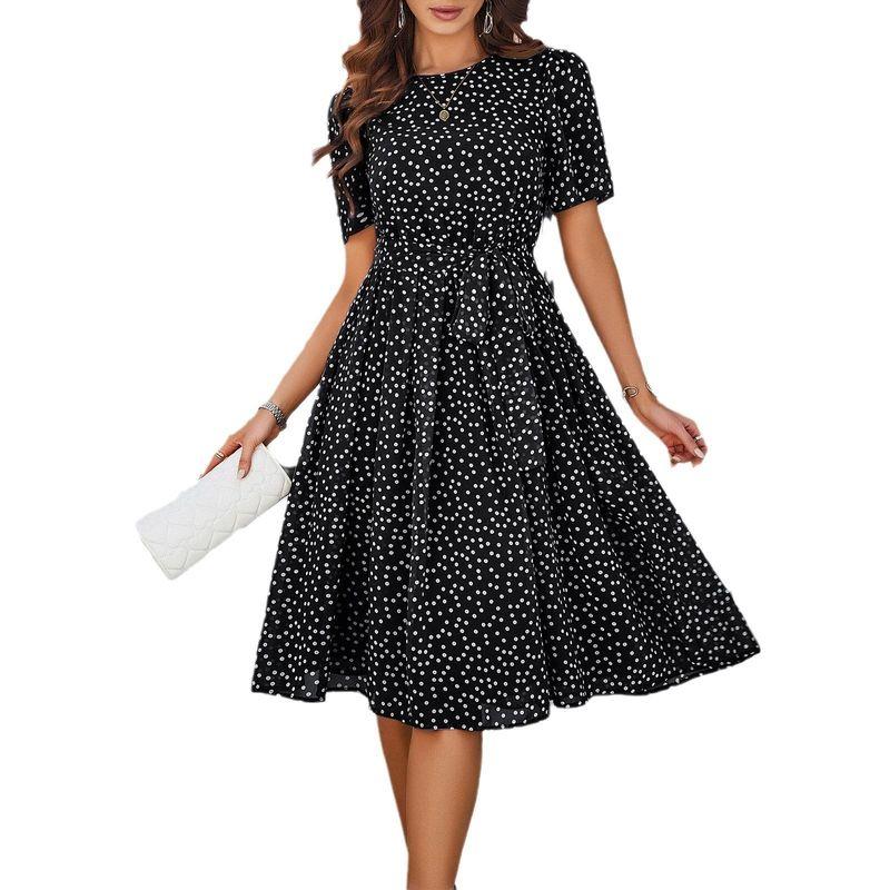 European and American Women clothes 2025 Spring and Summer Elegant Casual Polka Dot Lace-up Long dress Dress Polka Dot Dress