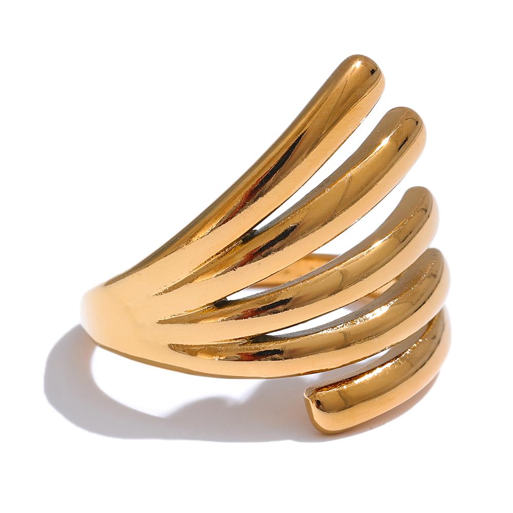 

Yhpup Stainless Steel Layered Fashion Finger Ring Water Resistant Metal Chic 18K Gold Platinum PVD Plated Daily Jewelry resizable