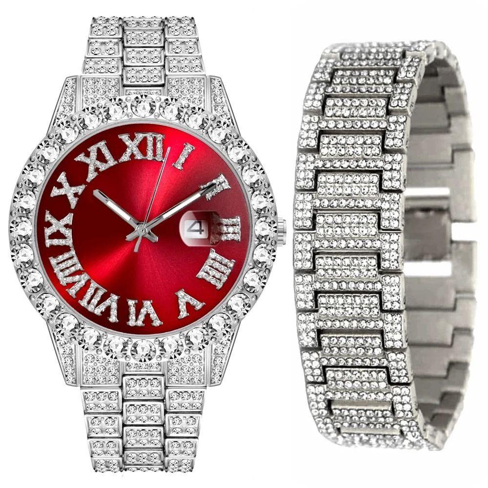 Date Display Quartz Wristwatch Calendar Function Men  Watch Luxury Iced Out Watch  Luxury Accessory