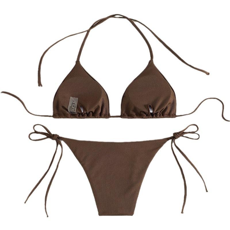 2025 European & American Lace-up Solid Color Sexy Bikini Swimsuit - Women's Beach Hot Spring Swimwear