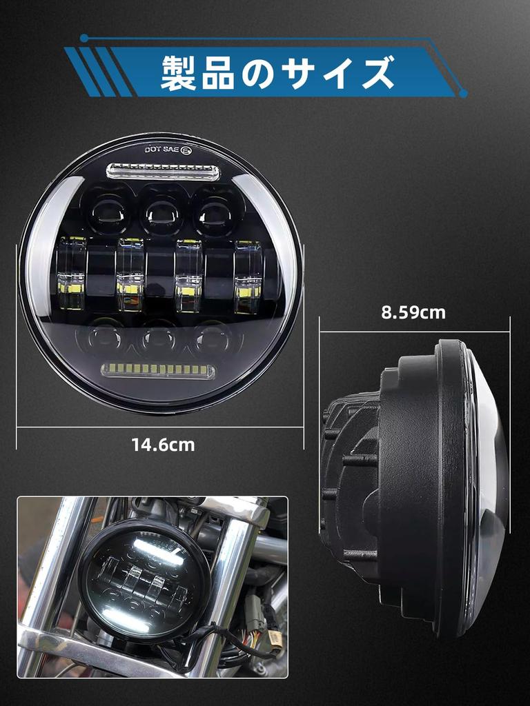 Largoods Headlight inch Motorcycle LED Headlight Breakout FXSB with Housing Bracket Switching DRL Function 6000K High Brightness Waterproof IP67