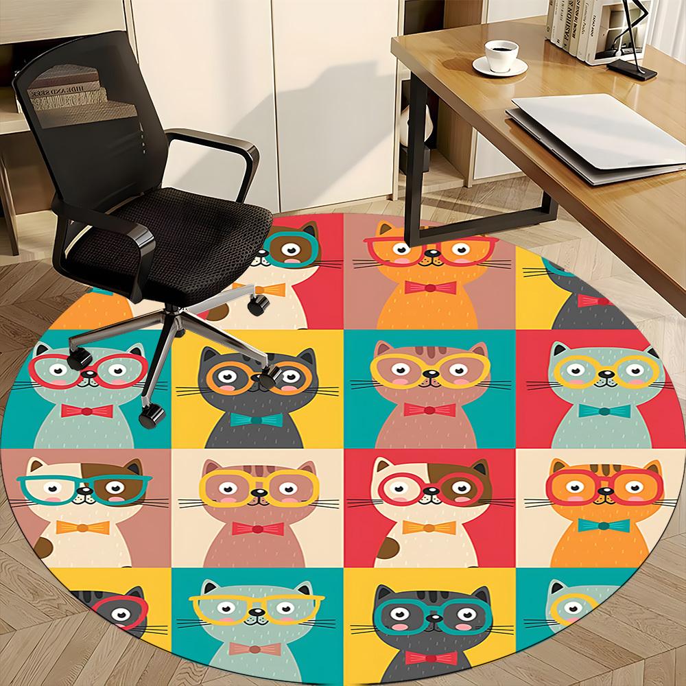 1pc Glasses Cats Office Round Area Rug,  Mat Suitable ForOffice, Under Office Chairs Bedroom Living Room Home Decor, Room Deco