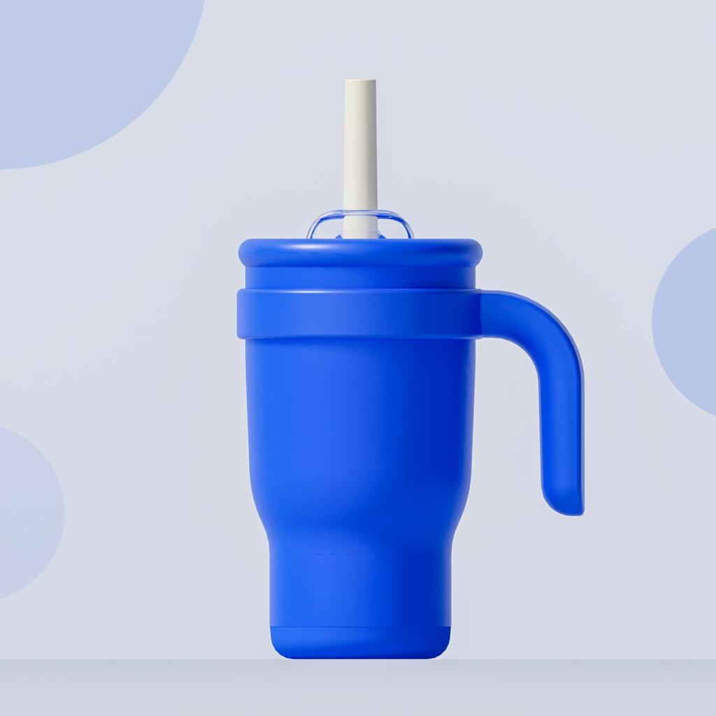 14oz Color Block Straw Cup for Kids - Stainless Steel Thermos with Handle