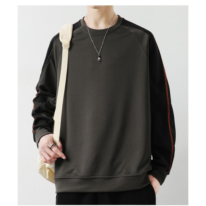 Spring Autumn Men's Fashion Color Block Trendy Hoodless Crew Neck Sweatshirt Long Sleeve Casual Versatile Base Layer Top