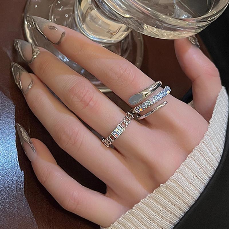 Sliver Color Geometric Winding Open Rings For Women Men Y2K Exquisite Shiny Personality Finger Ring Jewelry Party Gift