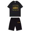 Set Trendy cu Tricou și Pantaloni Scurți cu Grafică pentru Bărbați Corteiz Alcatraz