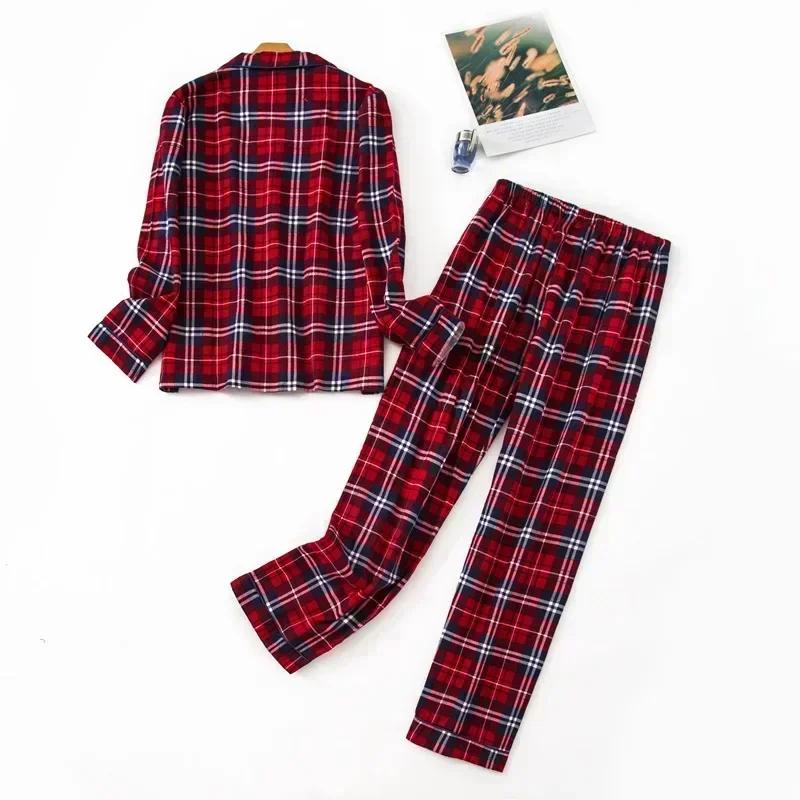 Damen Pyjama Übergröße Kleidung Damen Flanell Baumwolle Homewear Set Herbst und Winter Pyjama Karomuster Schlaf-Oberteile