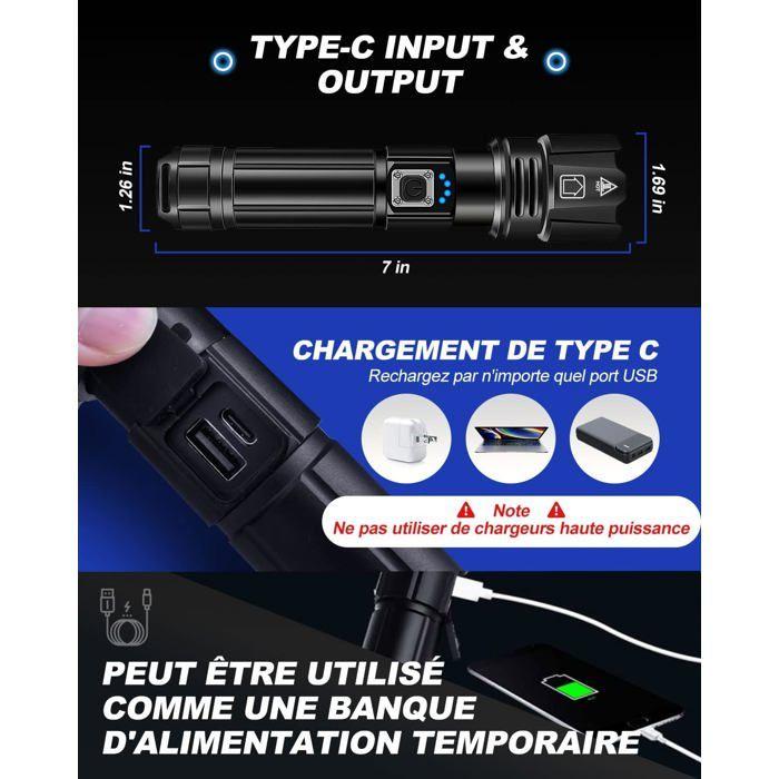 Lampe torche LED - AIMOONSA - P70 - 10000 lm rechargeable USB‑C - IP67 étanche - 5 modes