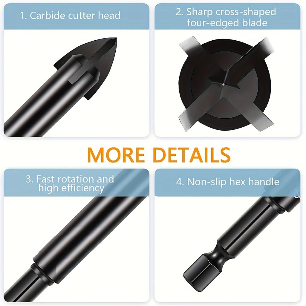 10pcs Tile Porcelain Drill Bit 6mm Alloy Drill Bits Durable Full-grinding Glass Marble Drill Set Electric Screwdriver Bits