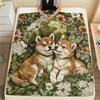 Shiba Inu and Leaves Pattern Flannel Blanket, High Quality Comfortable for All Seasons, Home Decor, Warmth and Comfort, Perfect for Gifts.