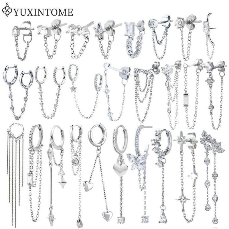 925 Silver Ear Needle Crystal White Zircon Silver Series Tassel Drop Earrings Luxury Fashion Party Jewelry Accessories