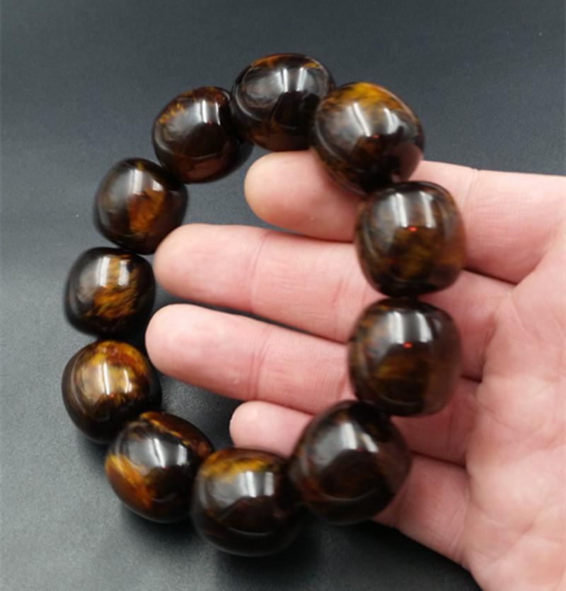 Amber and Coffee Color Bead Bracelet with Imitation Gold Wire 11