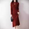 Elegant New Chinese Style Wool Cheongsam Dress with Stand-Up Collar for Autumn and Winter