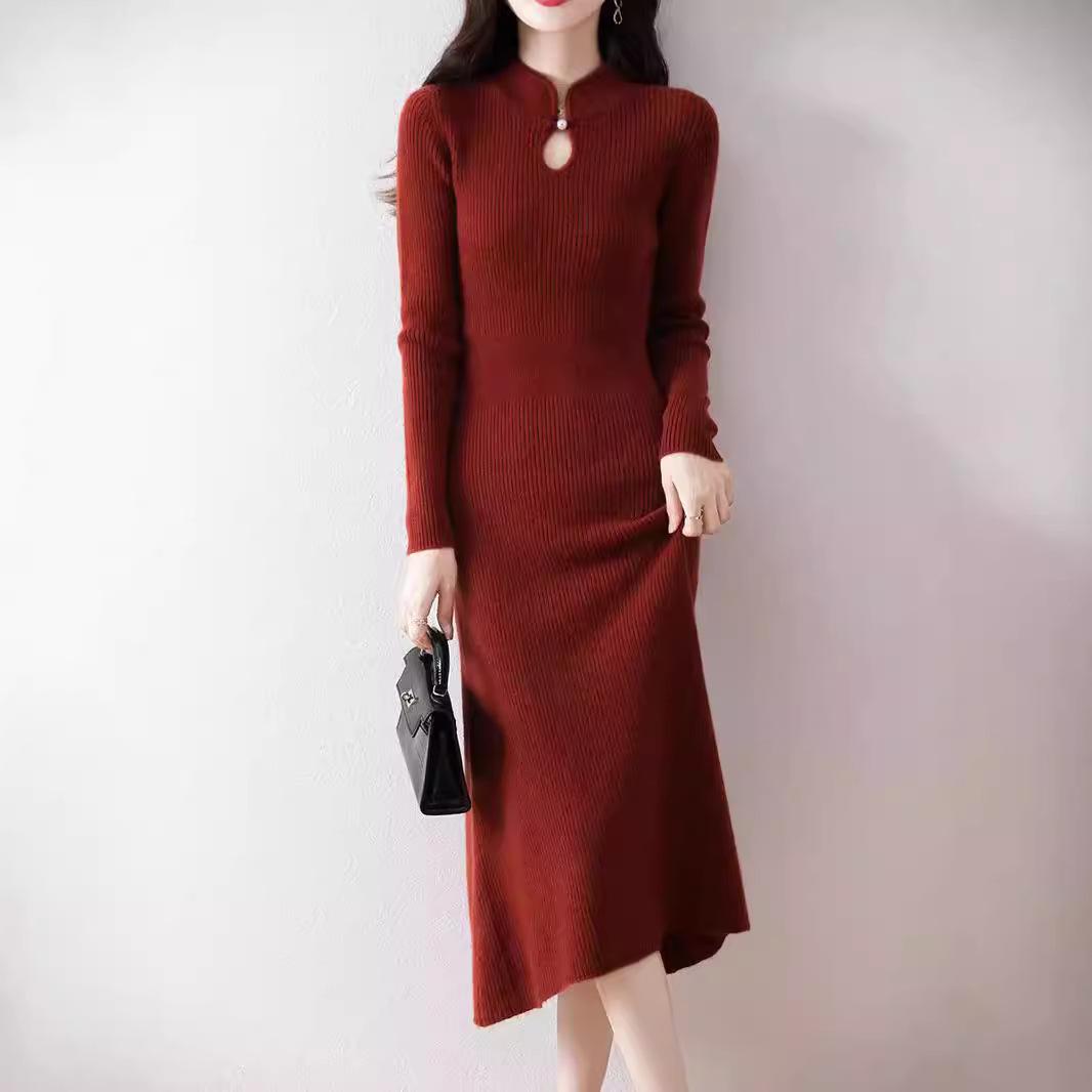 

Elegant New Chinese Style Wool Cheongsam Dress with Stand-Up Collar for Autumn and Winter XXL [68-75 kg]