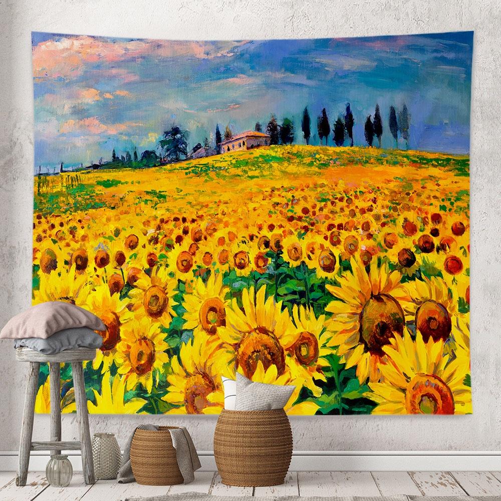 Wall Hanging Tapestry Sunflower Lavender Oil Painting Landscape Room Decoration Background Cloth