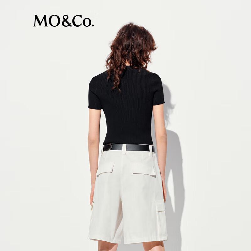 MO&Co. Women's Color-Blocked Faux Two-Piece Cropped Knitted Cardigan