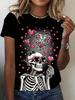 Summer Fashion Skull Flower 3D Printed Women's T-Shirt Casual Short Sleeve T-Shirts Graphics Tees Tops Loose Women's Clothing