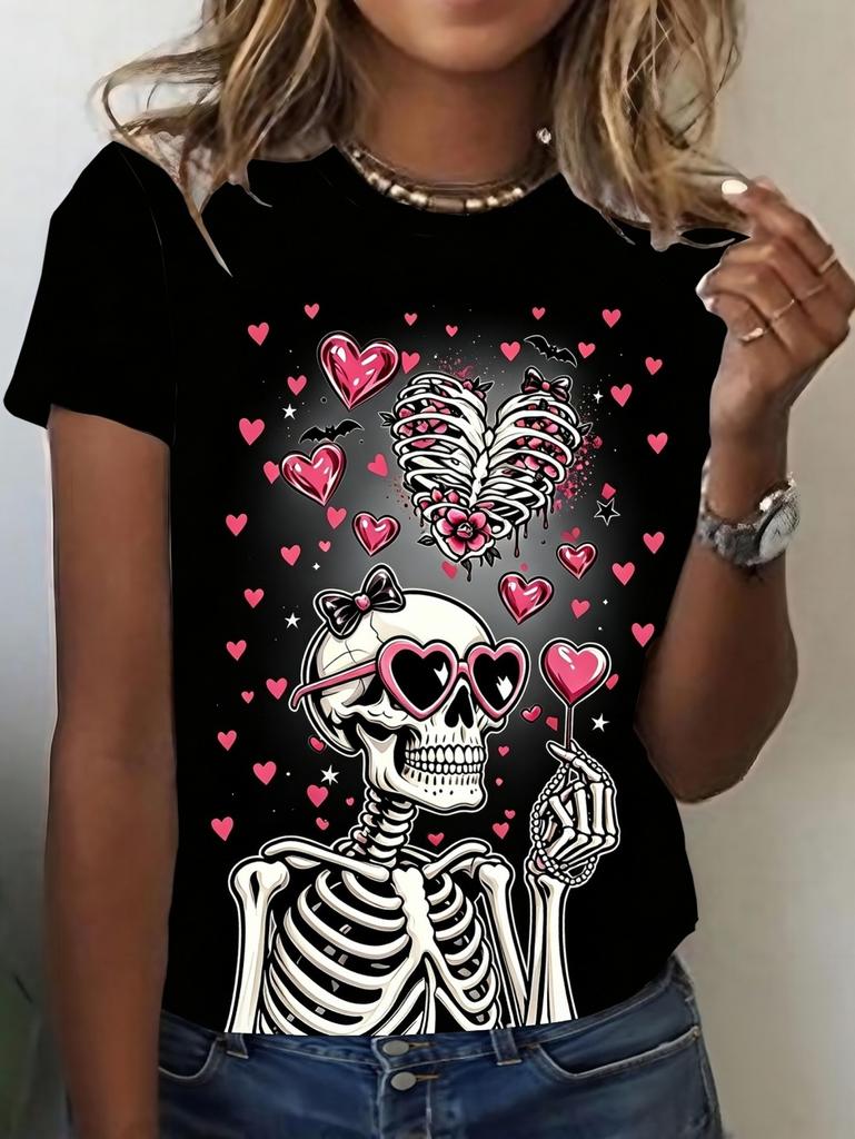 Summer Fashion Skull Flower 3D Printed Women's T-Shirt Casual Short Sleeve T-Shirts Graphics Tees Tops Loose Women's Clothing