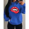 Kiss Me Darling Red Lips Print Hoodies Woman Autumn Fleece Hoody Casual Hip Hop Streetwear Loose Pullovers