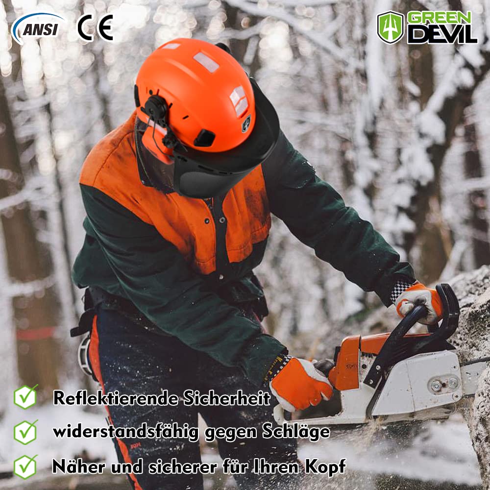 GREEN DEVIL Forestry for Chainsaw Grass Face Construction Retractable Sun Hard Impact EN397 Helmet, Work, Mowing, Guard, Helmet, Visor, Earmuffs,