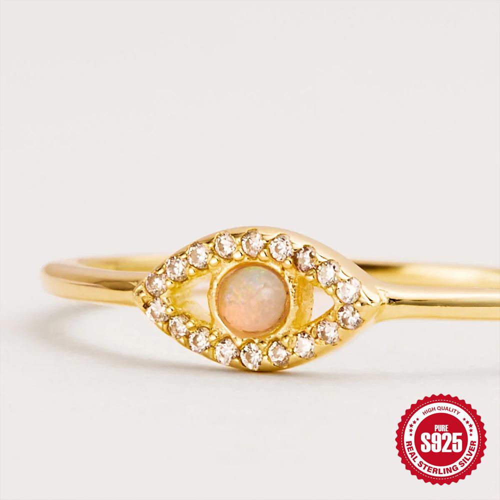 

S925 Sterling Silver Opal Opal Eye Angel Eye Diamond Light Luxury Premium Ladies Wedding Ring No. 8 золотой