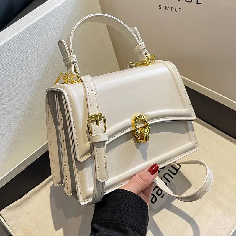 Small Portable Black Square Shopping Bag Versatile Textured PU Shoulder Bag Popular Fashion