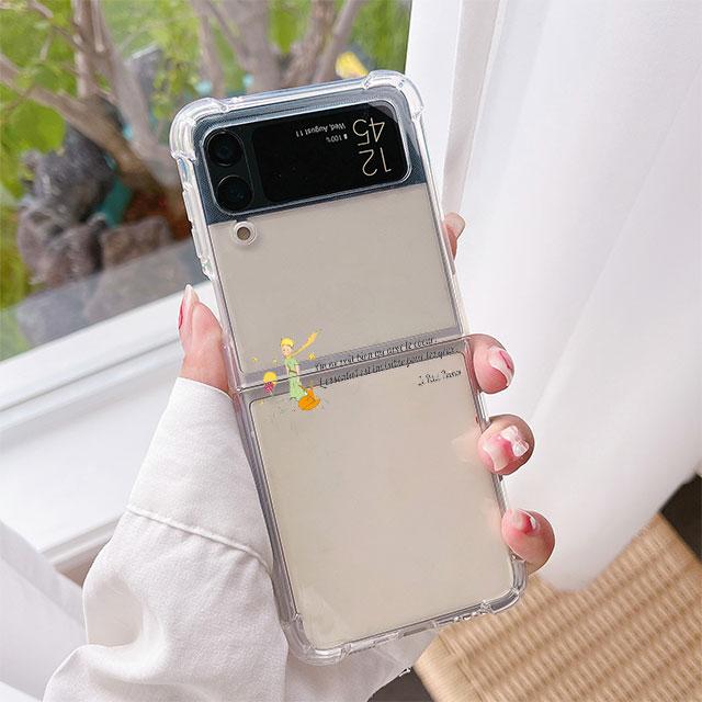Clear Case For Samsung Galaxy Z Flip 3 4 5G Airbag Shockproof Phone Cover ZFlip3 ZFlip4 Luxury Shell Cartoon The Little Prince