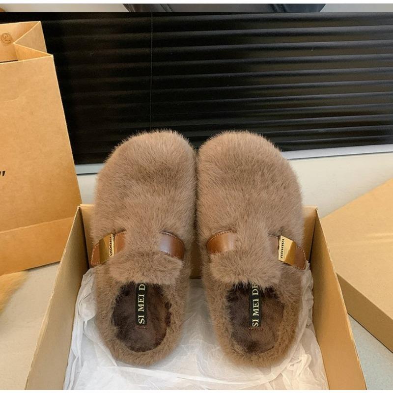 Winter Fluffy Fur Slippers Women Platform Slip-on Female Footwear Loafers Fur Casual Slides Autumn Comfort Home Mueller Shoe