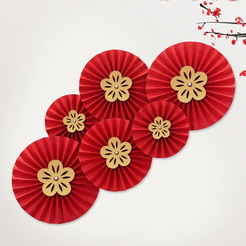 Chinese Wedding Wall Sticker Traditional New Year Paper Folding Fan Door Sticker Wedding New Year's Day Party Wall Home Decor
