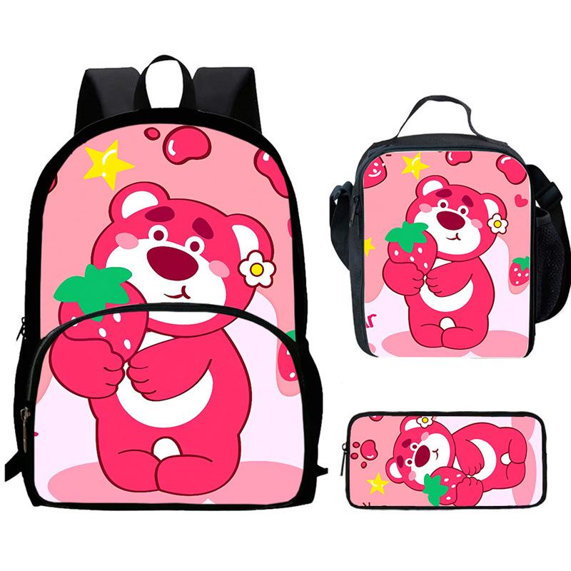 Strawberry Bear School Bag High Definition Printing Multi-Function Oxford Lightweight Backpack