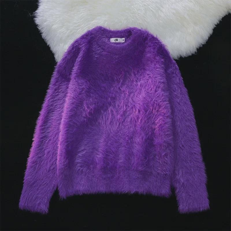 Men's Harajuku Style Solid Color Knitted Sweater - Warm, Round Neck, Loose Fit for Autumn/Winter