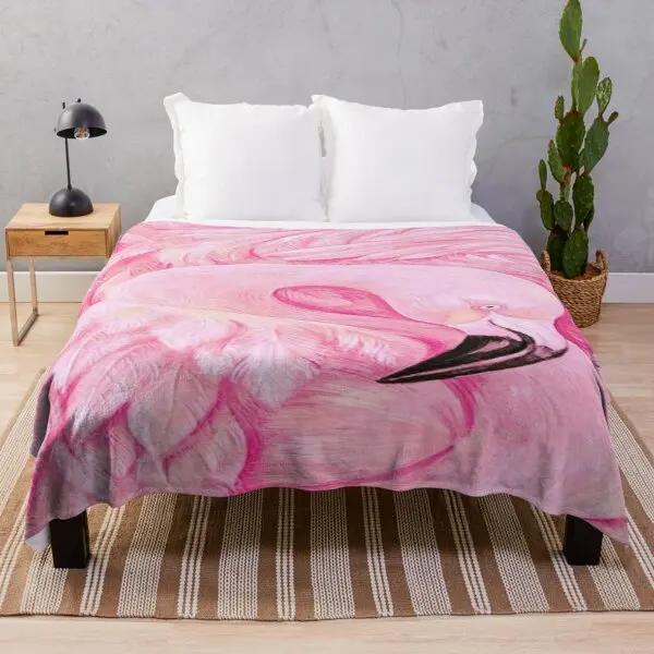Flamingo Bird Pink Red Wild Animals Flannel Throw Blanket For Sofa Bed Couch Comfortable Warm Lightweight King Queen Full Size