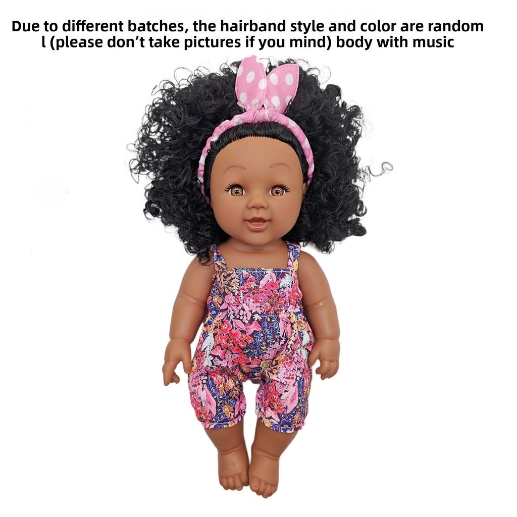 18-47CM Black Doll Full Body Vinyl Reborn Doll Soft Glue Simulation Baby African Doll Music Doll