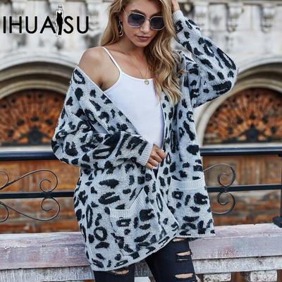 Women's Autumn and Winter Temperament Commuter Long Sleeve Loose Large Size Leopard Knit Cardigan Sweater