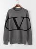 VT Valentino Unisex pletený svetr: 25 stylů, volný střih, kulatý výstřih, žakárové logo s písmenem na hrudi.