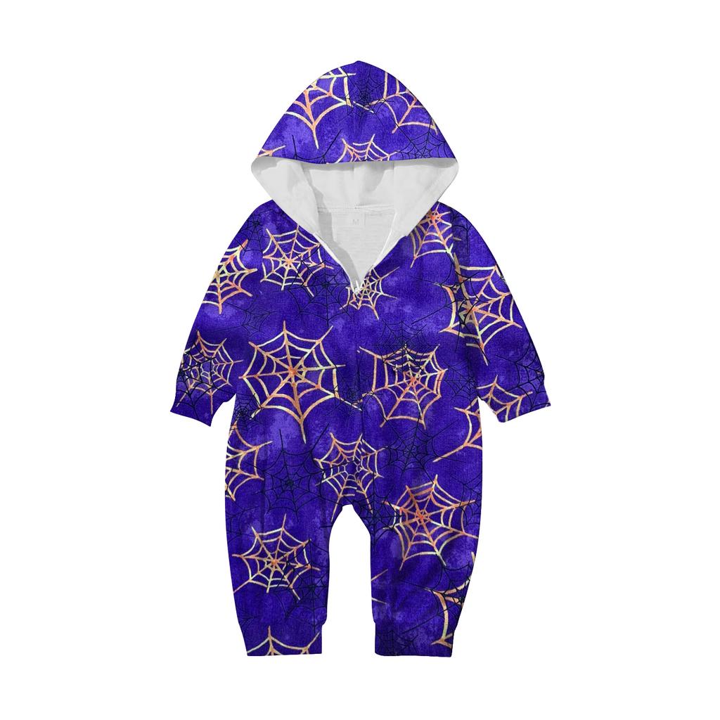 Halloween Printed Family Matching Hooded Long Sleeved Zippered Hooded Jumpsuit Set