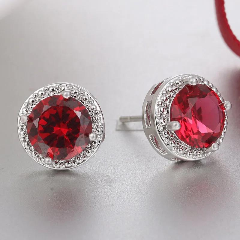 

LXOEN Fashion White Clear 8mm Round Cubic Zircon Stud Earrings For Women Wedding Jewelry Trendy Crystal Earrings brinco Gift красный